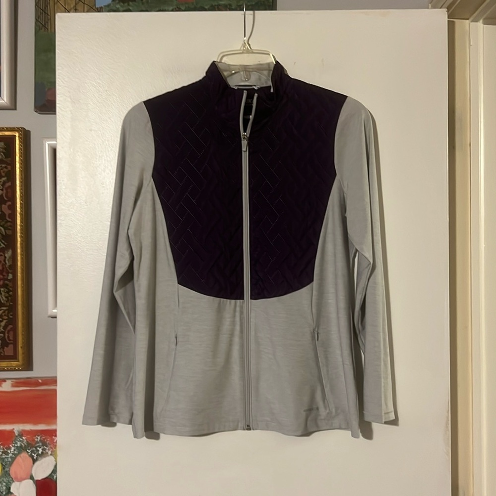 Cutter & Buck Annika  purple/gray lightweight jacket. Drytec 50 upf. Zip front